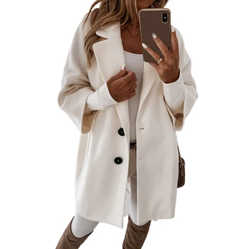 Популярное осенне-зимнее простое шерстяное пальто с длинным рукавом и V-образным вырезом для женщин низкая цена - Пальто и куртки ~ Anechka-nya.ru 11