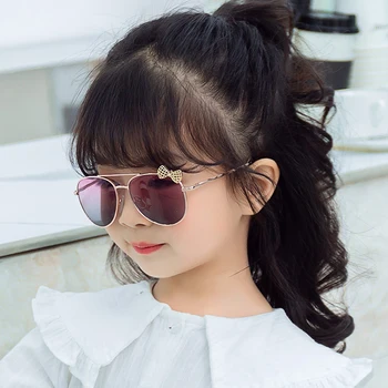 2021 Модные Детские Солнцезащитные очки для девочек с Бантом, Металлические Многоугольные Солнцезащитные Очки, Трендовые очки для маленьких детей, Очки UV400 1