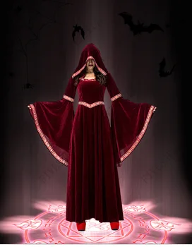 2023 Роскошный Женский Средневековый Косплей, Костюмы Вампиров на Хэллоуин, Готическая Толстовка с капюшоном, Длинное Вечернее Платье Ведьмы 1