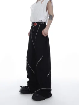 27-46 Новая Мужская Женская одежда 2023 года в стиле Ямамото, оригинальные нишевые брюки с несколькими молниями, прямые брюки для влюбленных, Костюмы больших размеров