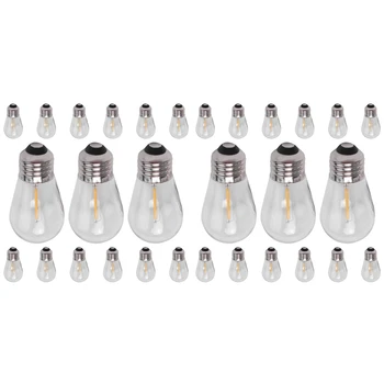 30 Упаковок Сменных Лампочек 3V LED S14 Небьющиеся Наружные солнечные Струнные Лампочки Теплого белого цвета 1
