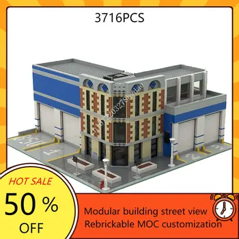 3716 шт. Модульный полицейский участок MOC, креативная модель с видом на улицу, строительные блоки, архитектура, образование 