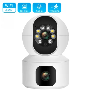 4-Мегапиксельная двухобъективная WiFi камера, двухэкранный радионяня с искусственным интеллектом, обнаружение человека, Система видеонаблюдения в помещении, PROY Alexa Google Home