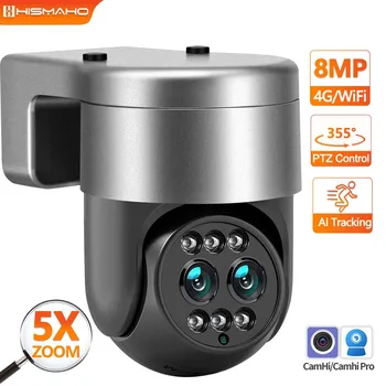 4K 8MP IP-камера WiFi с двойным объективом, 5-кратным зумом, 2K наружная 4G SIM PTZ, защита безопасности, видеонаблюдение, автоматическое отслеживание Camhi