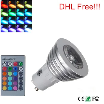 DHL Бесплатная доставка!!! 3 Вт GU10 RGB светодиодные лампы 16 изменение цвета лампы прожектор AC110-240V для украшения домашней вечеринки с ИК-пультом дистанционного управления 1