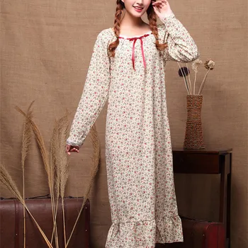 Fdfklak/ Весенне-осенние Женские ночные рубашки из хлопка с длинными рукавами, Длинное Платье с цветочным Рисунком, Свободная ночная рубашка Принцессы в саду, Женская домашняя одежда 1