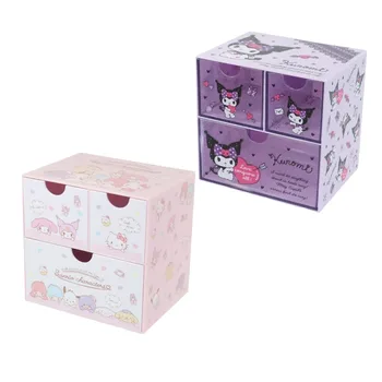 Hello Kitty Kawaii Kuromi My Melody Настольный Органайзер с тремя Ящиками Аниме Sanrioed Girl Heart Милая Многофункциональная Коробка Для хранения