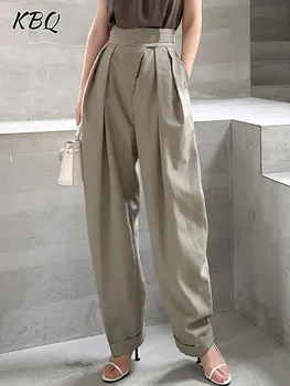 KBQ, Однотонные Широкие брюки в складку, женские брюки с высокой талией, Свободные Повседневные брюки длиной до пола, Женская Весенняя модная одежда, Новинка 2023 года