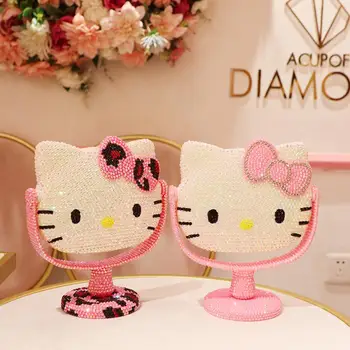 Kt Beauty Mirror Kawaii Sanrio Hello Kitty My Melody Аниме Фигурка Туалетное Зеркало Стразы Блестящий Подарок Подруге Настольный Плюш