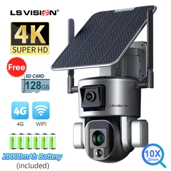 LS VISION 4K 4G Беспроводная Солнечная Камера 8MP WiFi С Двойным Объективом 4X 10X Оптический Зум С Солнечной Панелью Humanoid Tracking PTZ Security Cam 1