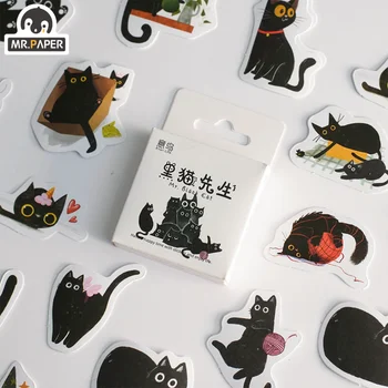 Mr. Paper 46 шт./кор. кавайные наклейки с черным котом предметы декора DIY наклейки для руководства в штучной упаковке милые наклейки корейские канцелярские принадлежности 1