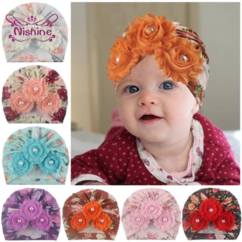 Nishine/ Индийские шляпы с цветочным узором для новорожденных, Модные Жемчужные шапочки Ручной работы с цветочным узором для малышей, аксессуары для детей, Праздничное украшение