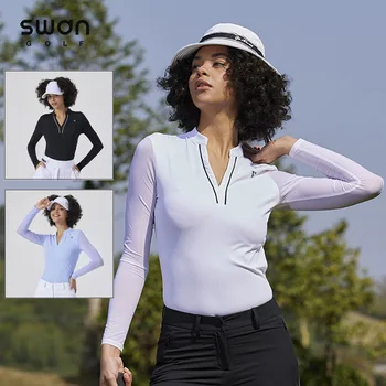 SG Летние охлаждающие Женские футболки для гольфа из ледяного шелка, Женские топы для гольфа с защитой от ультрафиолета, рубашки со стоячим воротником, спортивная майка с V-образным вырезом 1