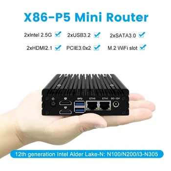Topton X86 P5 Супер Мини ПК 12-го поколения Intel i3 N305 N100 DDR5 Брандмауэр ПК 2x i226-V 2,5G LAN Безвентиляторный Мини-маршрутизатор Proxmox Server