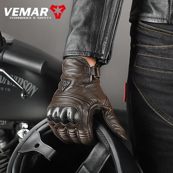 VEMAR Four Seasons Ретро кожаные мотоциклетные перчатки Moto Женские Мужские перчатки с сенсорным экраном, гелевые велосипедные перчатки guantes moto 1