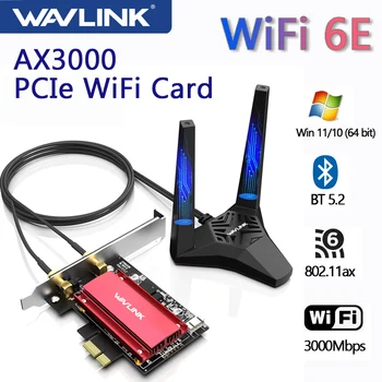 Wavlink AX3000 PCIe WiFi Адаптер Wi-Fi 6E Трехдиапазонная сетевая карта Bluetooth 5.2 со скоростью до 3000 Мбит/с Для настольных ПК Windows 11/10 (64bit)
