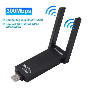Wi-Fi ретранслятор беспроводного USB-маршрутизатора 300 Мбит/с, усилитель сигнала, двойная антенна, Wifi BoosterWiFi, расширитель диапазона