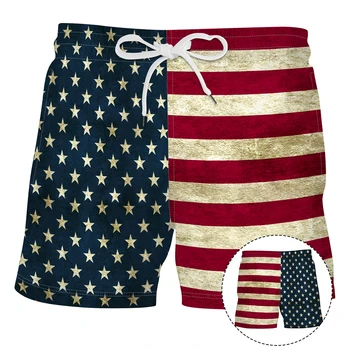 YUFEIDA Мужские Пляжные шорты с Графическим флагом США, Короткие Брюки с принтом Американского Флага, Повседневные Гавайские Плавки для Серфинга, Бикини, Пляжный купальник 1