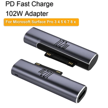 Адаптер быстрого зарядного устройства мощностью 102 Вт для Microsoft Surface Pro X/8/7/6/5/4/3/ Магнитный преобразователь планшета Go/Book в USB Type C для зарядки PD