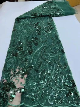 Африканская Кружевная Ткань Французская Тяжелая Вышитая Бисером Свадебная Кружевная Ткань С Пайетками 2023 Роскошная Нигерийская Тюлевая Кружевная Ткань Couture Materiel DX