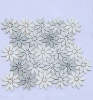 Белые Геометрические квадраты в цветочек, полированный мрамор, Сетчатая мозаика на стене, Ванная комната, напольная плитка и кухонная панель, Теплая 1