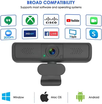 Веб-камера 2K Full HD 1080P, веб-камера для компьютера, ПК, веб-камера с микрофоном, Поворотная камера Для прямой трансляции, Видеозвонок, конференция
