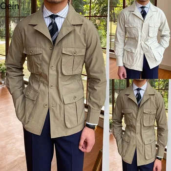 Винтажная мужская куртка-сафари с четырьмя карманами, охотничьи пальто, приталенный крой цвета Хаки, бежевый плюс