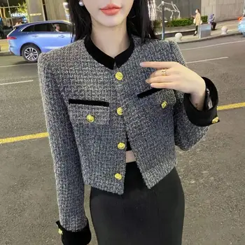 Новый осенний женский модный пиджак в корейском стиле, высококачественная модная однотонная короткая куртка из твида низкая цена - Пальто и куртки ~ Anechka-nya.ru 11