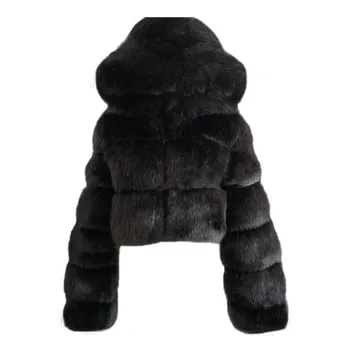 Высококачественные Пушистые Укороченные пальто и куртки из искусственного меха, женское Пушистое пальто с капюшоном, зимняя меховая куртка Manteau Femme