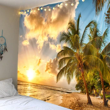 Горячая продажа кокосовая пальма пляжный пейзаж гобелен украшение сцены фон настенное украшение подвесная ткань супер большого размера опционально 1