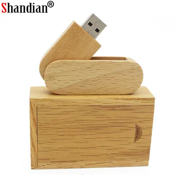 Деревянный накопитель SHANDIAN с коробкой USB Flash Drive pendrive 4GB 16GB 32GB 64GB pen drive memory stick свадебные подарки бесплатный пользовательский логотип 1