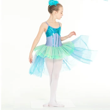 Детский Джазовый танцевальный костюм для девочек из лайкры, Эластичные танцевальные пачки для девочек, костюмы для выступлений, синие балетные пачки Dodice с пышными ручками
