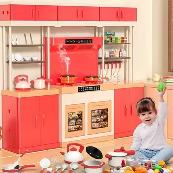 Детский игровой домик для кухни, Имитирующая игрушка, Роскошная игрушка для приготовления пищи со световыми звуковыми эффектами, набор кухонных принадлежностей, головоломка, Подарок на День рождения