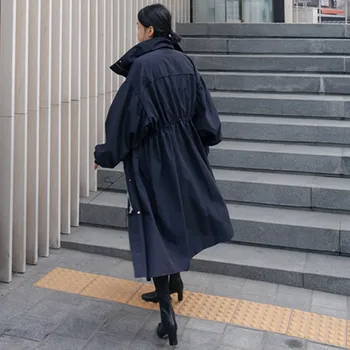 Длинная ветровка длиной до колена, корейский модный военный тренч на молнии, весенне-осенние женские пальто свободного кроя