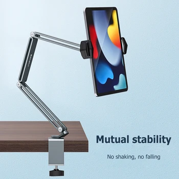 Длинная регулируемая кровать-подставка для планшета для мобильных телефонов 4-12,9 дюймов, супер стабильный кронштейн из алюминиевого сплава для iPad Samsung Xiaomi