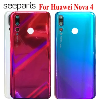 Для Huawei Nova 4, стеклянная задняя крышка батарейного отсека, корпус корпуса, запасные части, крышка батарейного отсека Nova 4 с объективом