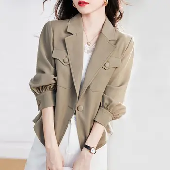 Женская куртка с длинными рукавами для отдыха, весенняя одежда 2023, корейская версия, костюм, топ, универсальная куртка, свободная короткая ветровка, женская
