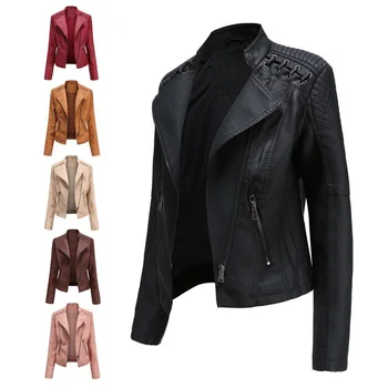 Женская модная кожаная куртка на шнуровке, приталенная демисезонная мотоциклетная куртка на молнии