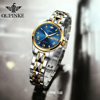 Женские часы OUPINKE из натурального золота, роскошные механические часы с сапфировым стеклом и бриллиантами, водонепроницаемые женские наручные часы