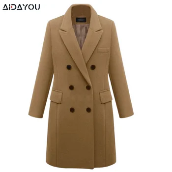 Женское шерстяное пальто с двубортным отворотом, утолщенное модное Свободное зимнее теплое шерстяное пальто с длинным рукавом 1
