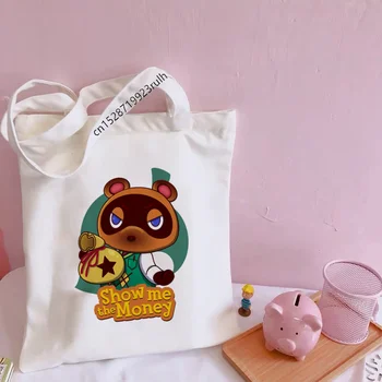 Забавная сумка для покупок с Мультяшным принтом Animal Crossing, Милые Холщовые сумки на плечо в стиле Харадзюку, Женские сумки-Мессенджеры Большой Емкости, Кавайные сумки 1