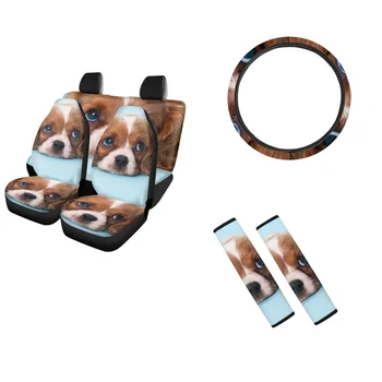 Забавный дизайн собак Женские чехлы для автомобильных сидений Прочные чехлы на руль для Седана Моющийся плечевой ремень безопасности Полный комплект из 3
