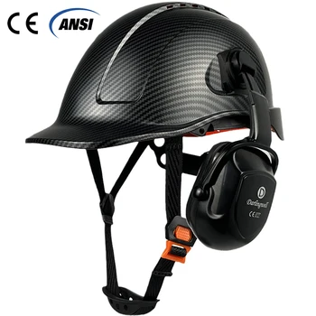 Защитный шлем из углеродного волокна CE с наушниками, промышленная защита головы из АБС, строительная каска, рабочая кепка ANSI для мужчин 1
