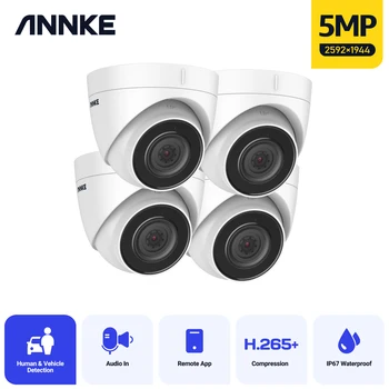 Камера безопасности ANNKE HD 5MP POE с аудиозаписью, Защищенная от непогоды Камера видеонаблюдения для наружного и внутреннего использования, 5-мегапиксельная IP-камера CCTV