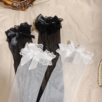 Клубные эротические средства массовой информации Чулки выше колена Сексуальное женское белье Прозрачные кружевные чулки до бедра Calcetines Lolita