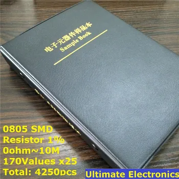 Книга образцов резисторов 0805 SMD 170 значений * 25шт = 4250шт 1% от 0 Ом до 10 М Чип-резистор Ассорти Комплект 1