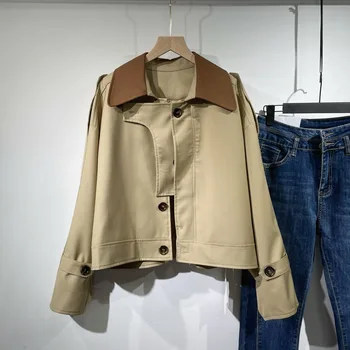 Короткий женский тренч Sandro Rivers, контрастный цвет, Свободный винтажный топ, приятная аура, Куртка в тон, осень