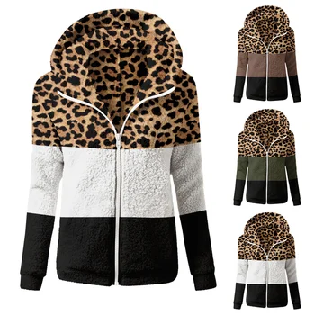 Куртки Для женщин, большие размеры, Толстая овечья шерсть, плюш, леопардовый принт, Простроченное пальто на молнии, Блузка, зимняя одежда, женская одежда, veste femme 1