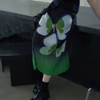 Летняя Зеленая Длинная шифоновая плиссированная юбка с высокой талией, Женская плиссированная юбка с высокотехнологичной цифровой печатью 2023, Женская