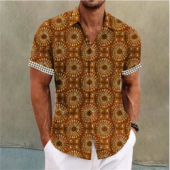 Летняя Мужская рубашка 2023 года, Гавайская рубашка с коротким рукавом, Цветочный Принт, ретро Рубашка с манжетами, Модное платье для Улицы, Дизайнерское 6 цветов 1